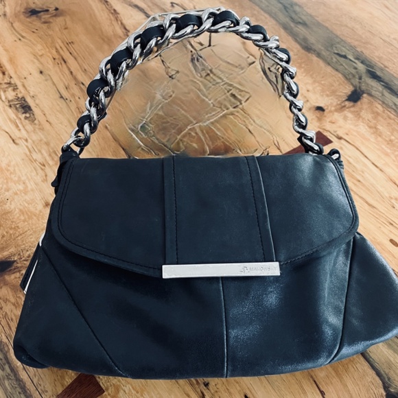 B MAKOWSKY Black Leather Shoulder Bag Chain handle hangtag BM Leopard Lining - Picture 8 of 8